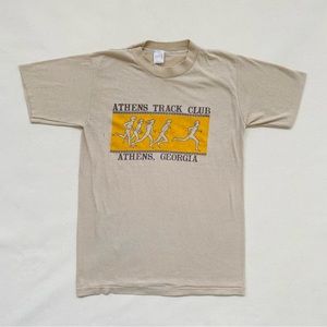 Vintage 70s Sportswear Athens Georgia Track Club Graphic Print Novelty Tee Shirt